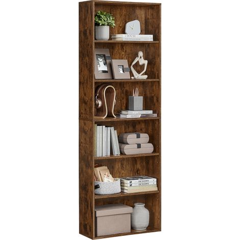 Vasagle – Bibliothèque marron rustique 6 étagères ouvertes – Dimensions 24 x 60 x 178,5 cm – Panneau d'aggloméré E1 – Pour salon, bureau, salle à manger