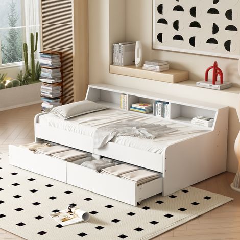 Letto divano 90x200 cm in legno bianco con contenitori FloraGrace (1/5)