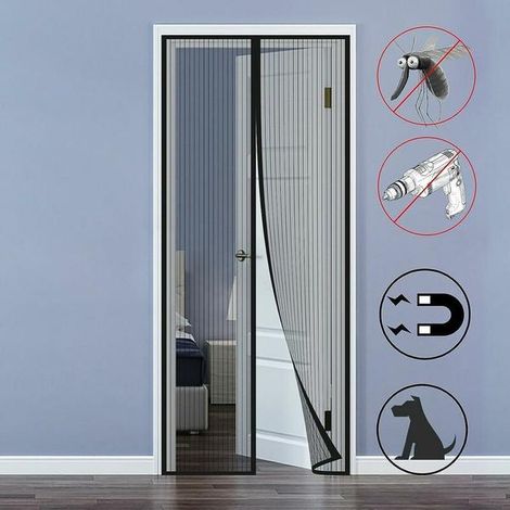 Moustiquaire magnétique pour fenêtre 80 x 210 cm, sur mesure et sans perçage, pour porte intérieure/terrasse/coulissante, noire (1/4)