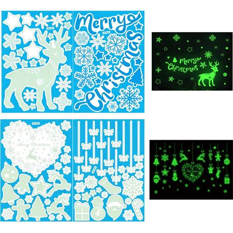 126 Autocollants Lumineux pour Fenêtres de Noël, Flocons de Neige en PVC, Stickers Électrostatiques pour Décoration du Nouvel An (Style 1) (1/5)