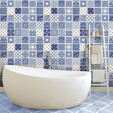 Sticker Mural Carrelage adhésif Cuisine Salle de Bain - 9 STICKERS CARRELAGES AZULEJOS BARTOLOMEO - 9stickers10x10cm (1/5)