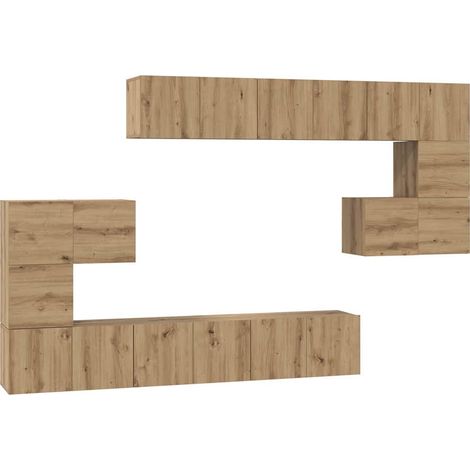 Ensemble Meuble TV Mural Suspendu Rangement Salon Bois d'Ingénierie Chêne Artisanal 10 Pièces (1/5)