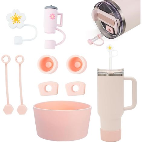 Accessoire Cup Kit pour Stanley Cup, Comprend 2 Couvercles en Paille pour 9-10mm Straw, 6 Bouchons en Silicone Anti-Fuite, 4 Coque en Silicone PVC Cup Accessoires Protecteurs (1/5)