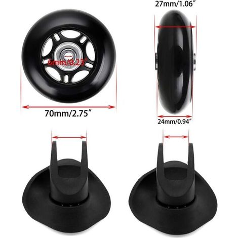 Lot de 2 roulettes de rechange pour valises 70 x 24 mm – Caoutchouc et métal – Installation facile – Compatible meubles et fauteuils roulants (1/3)