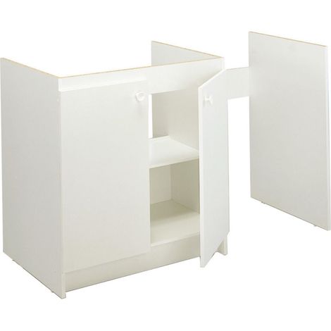 Moderna – Meuble sous évier en mélamine blanc 140 cm – 2 portes – 1 joue pour lave-vaisselle – Design moderne et épuré (1/3)