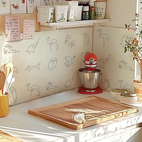 Lot de 10 autocollants muraux en vinyle imperméable à décoller et coller pour sol de cuisine, salle de bain, beige - 20 cm (1/5)