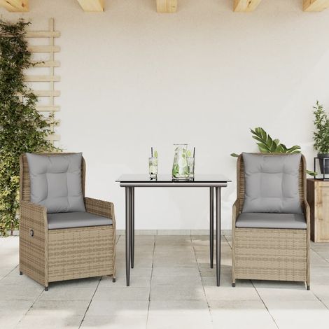 Set comedor de jardín 3 pzas con cojines ratán sintético beige vidaXL (1/5)