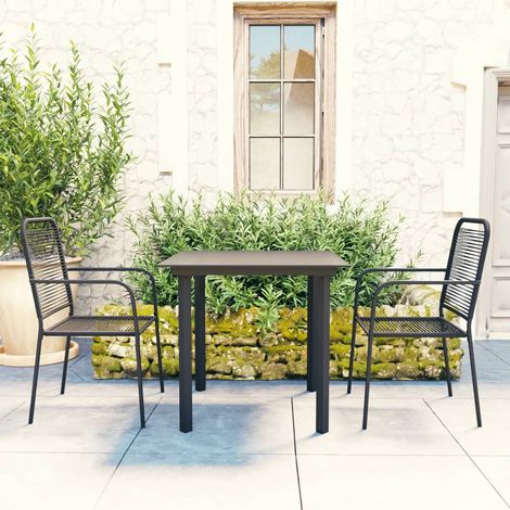 Lot de 3 Ensemble à dîner de jardin d'extérieur,Meubles Mobilier à dîner Noir Verre et acier -72017 (1/5)