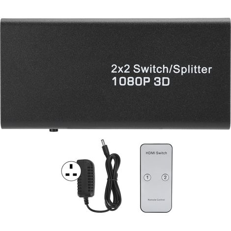 2x répartiteur HDMI 1080P pour console de jeu et ordinateur, sortie image vers écran, alimentation 100-240V UK (1/5)