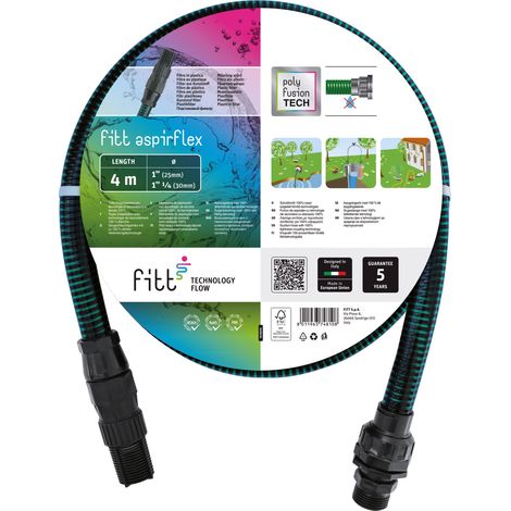 Fitt – Tuyau d’aspiration 4 m pour pompes – Technologie Polyfusion – Résistant de -10 à +50°C – Étanchéité totale – Kit complet avec raccords