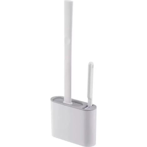 Brosse WC et support en silicone, support mural sans perçage, outil de salle de bain peu encombrant pour la maison, le camping car, la remorque, résistant aux éclaboussures et aux odeurs, gris (1/5)