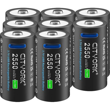 Batería recargable, carga USB, compatible con RCR123 y RCR123A, 8 unidades (1/2)