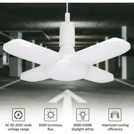 Éclairage de garage à LED, 60W E26/ E27 6500K 6000Lm Lampe d'atelier, déformable à 4 panneaux ajustables, Plafonnier LED pour garage, Entrepôt, Atelier, Sous-sol, Gym, Cuisine (1/4)
