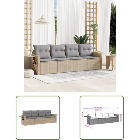 The Living Store 4-tlg. Garten-Sofagarnitur mit Kissen Beige Poly Rattan - Gartenmöbel - PE-Rattan - Outdoor Möbel - Lounge Set - Sofasitzgruppe