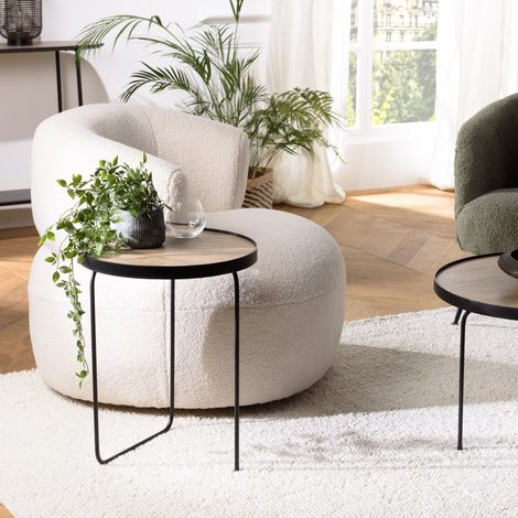 JULIA - Table d'appoint ronde 40x40cm pieds asymétriques bois marron (1/5)