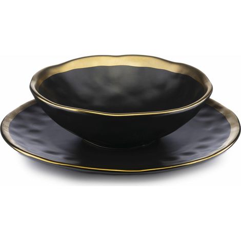 Juego de ocho platos LISSA BLACK GOLD