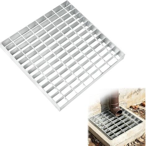 Grille Caillebotis Carré Galvanisée 395x395x30mm Maillage: 25/45mm Capacité 900kg sans Cadre Caillebotis Exterieur pour Drainage, Regard Lumière, Porte de Garage, Jardin, Terrasse