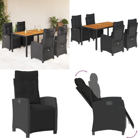 5-tlg. Garten-Essgruppe mit Kissen Schwarz Poly Rattan - Gartenessgruppe - Gartentisch (1/5)