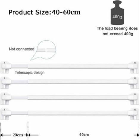 4PCS Tringle à rideau, extensible 30-50cm, plastique, auto-adhésive, sans perçage, pour fenêtre PVC (1/3)