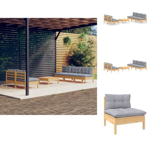 Gartenmöbel-Sets - Living 6-tlg. Garten-Lounge-Set mit Grauen Kissen Kiefernholz (1/5)