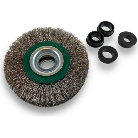Brosse circulaire INOX Ø 100 mm Epaisseur 3 rangs Fil dur 0.30 mm ondulé Alésage 16 mm Touret meuleuse affûteuse ponceuse Brossage décapage polissage dérouillage Kibros 234103IT (1/5)