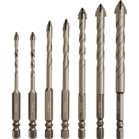 Lot de 7 forets à dents de scie - Avec 4 tranchants - Multifonctions - Foret excentrique à quatre tranchants - Haute résistance - Pour verre, céramique, bois, métal, béton (1/5)