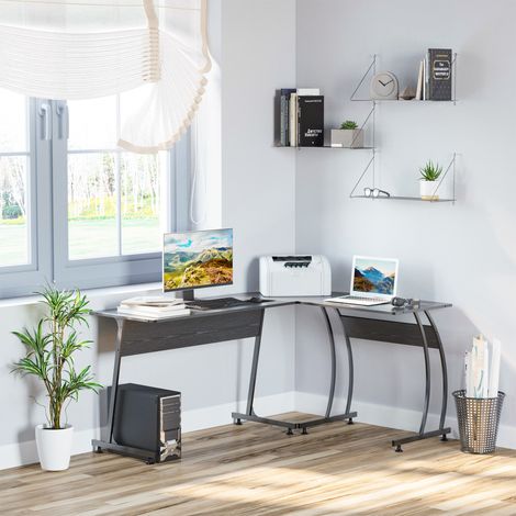 Mesa de Computadora en Forma de L Escritorio para Estudio Oficina Minimalista Moderno con Gran Espacio 112,5x152x74 cm Negro (1/5)
