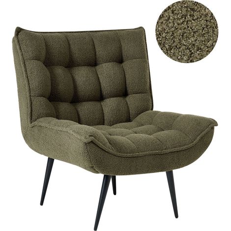 Poltrona moderna Boucle Sedia senza braccioli per il tempo libero Ferro Nero Gambe Verde Scuro Alvesta (1/5)