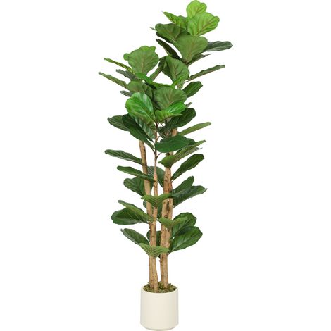 Plante artificielle intérieure 150 cm Figuier lyre arbre artificiel avec pot en plastique et tronc en bois massif, vert