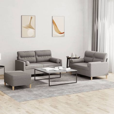 3-tlg. Sofagarnitur mit Kissen Taupe Stoff (1/5)