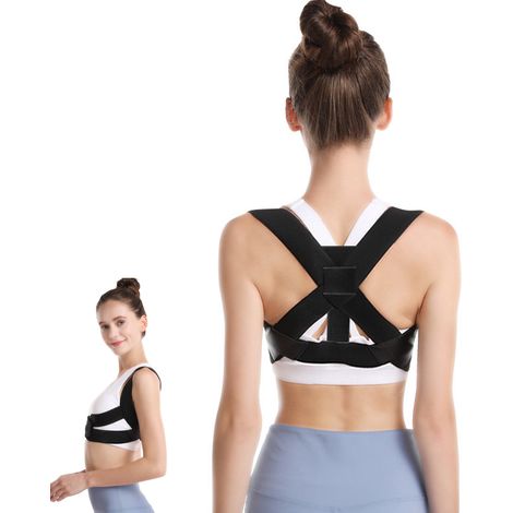 1 Corrector postural, soporte lumbar ajustable, soporte para la clavícula, alivio del dolor de cuello, uso diario (1/5)