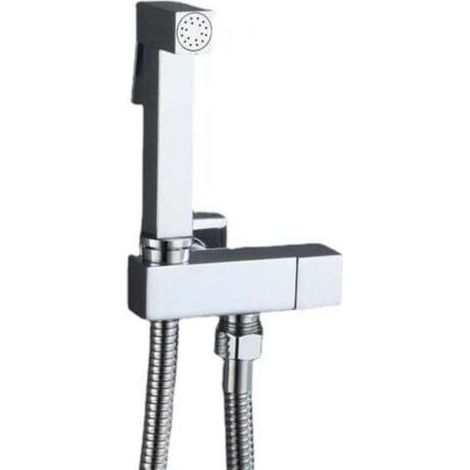 Set completo di doccetta bidet in ottone e argento, valvola ad angolo in rame + pistola a spruzzo in zinco + tubo doccia da 1,5 m