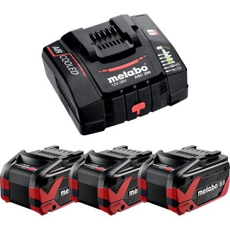 Metabo Basis Set 3x LiHDX Akkupack 18 V 8,0 Ah Akku ( 3x 624975000 ) + ASC 290 Ladegerät ( 627370000 )