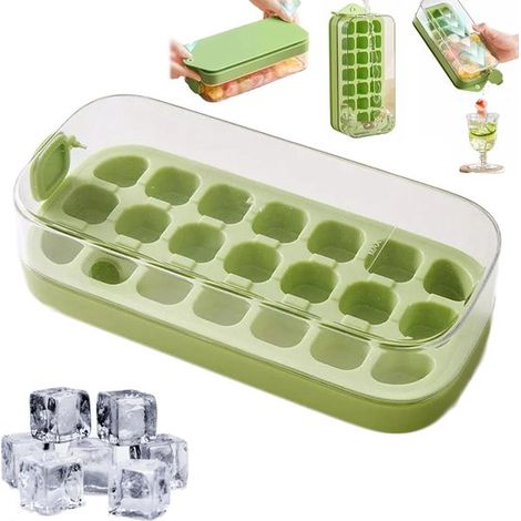 Cubitera vertical con tapa – Fácil desmolde, llenado rápido e higiénico sin contacto – Para bebidas en el congelador (Verde) (1/5)