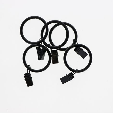 Lot de 10 anneaux à pinces pour rideaux de 32x40mm en Noir Mat - Boulet (1/4)
