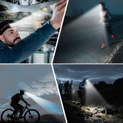Lampada frontale a LED ultra potente, 3000 lumen, 3 LED, angolo del fascio luminoso di 230°, ricaricabile tramite USB con sensore di movimento, impermeabile IPX5. (1/4)