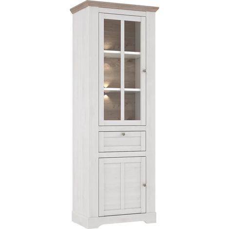 Vitrine 2 portes 1 tiroir éclairage LED décor chêne blanchi - ANGELE (1/5)