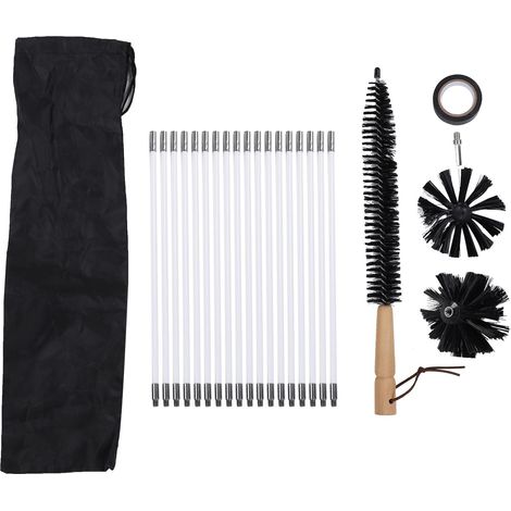 Ensemble de brosses de cheminée de 24 pieds, nettoyage pliable à 45 ° avec 18 tiges flexibles, manche en bois pour cheminée, tête de 15 cm, noir (1/5)