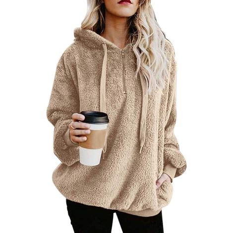 Sweat à capuche duveteux pour femme, pull confortable à poches surdimensionnées, sweat-shirt à capuche en polaire athlétique (1/5)