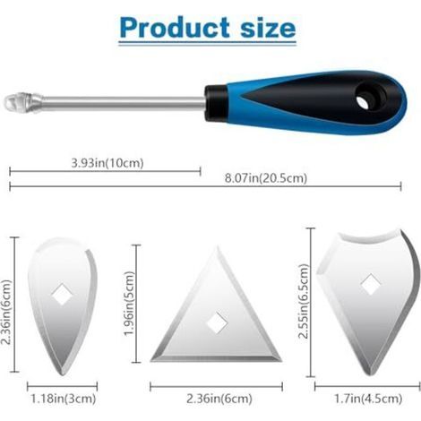 Ensemble de grattoirs à crochet en acier inoxydable 3 en 1, outils manuels pour le décapage de peinture, 21 cm de long avec lames triangulaires, combinées et en forme de cœur pour le (1/4)