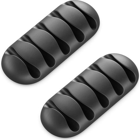 SHINING HOUSE 2x Sujetacables Clips para cables cada uno para 5 cables Organizador de gestión de cables para oficina en casa Tira adhesiva resistente negra (1/3)