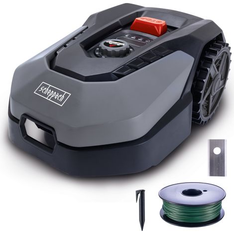 Scheppach Robot tondeuse XXL900 – RobotCut – Jardins jusqu’à 900m² – Largeur de coupe de 18 cm – Hauteur de coupe réglable – Pentes 35% – Protection antivol – Capteur de pluie – Accessoires inclus (1/4)