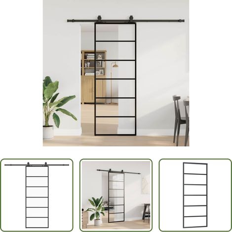 Sécurité - Porte coulissante kit de quincaillerie noir 76x205 cm verre ESG (1/5)