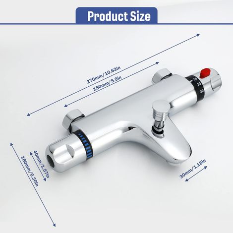 Thermostatic Shower Mixer, Brass Thermostatic Bath Mixer, Thermostatic Shower Faucet with 38°C Safety Button, Thermostatic Shower Mixer with 2 Water Outlets