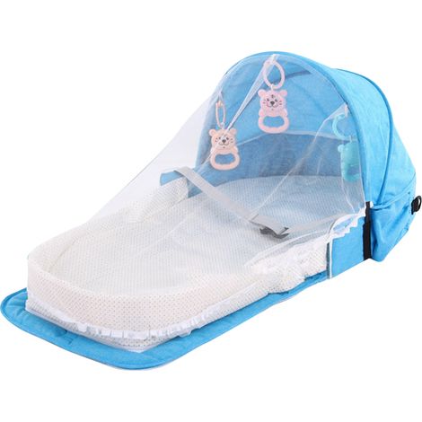 Lit bébé de voyage pliable avec moustiquaire, imperméable, amovible et multifonctionnelle, bleu (1/5)