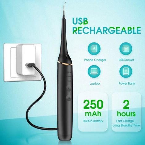 Anti Tartre Dentaire Electrique, Élimine Plaque Taches Hygiène Dentaire Rechargeable, Kit de Soin Blanchiment Nettoyage (1/4)
