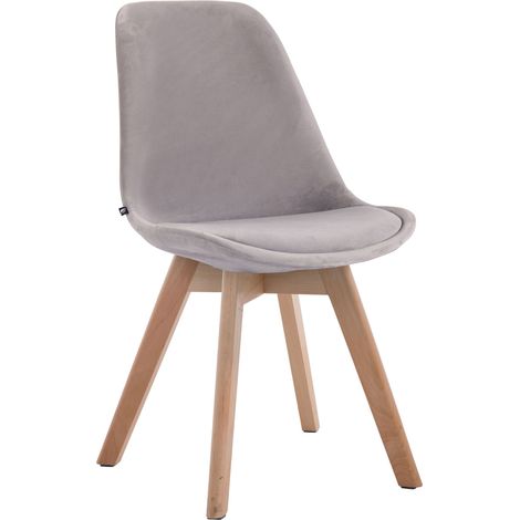Silla de comedor x1 diseño escandinavo en terciopelo gris y base de 4 patas en madera clara 100003280 (1/3)