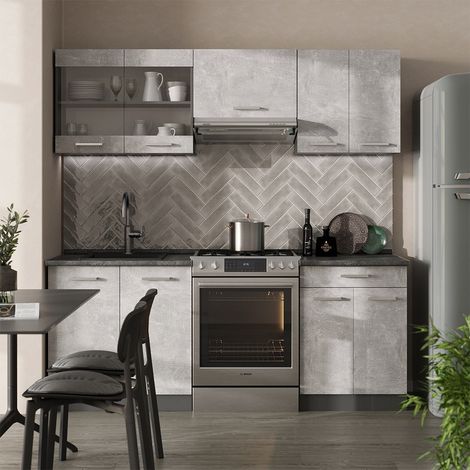 Cucina componibile R-Line, Calcestruzzo/antracite, 200 cm , PL Rovere, Vicco