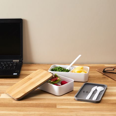 Lunch Box - COOK CONCEPT - 2 Niveaux - Avec Bande Élastique - Marron et Blanc (1/5)