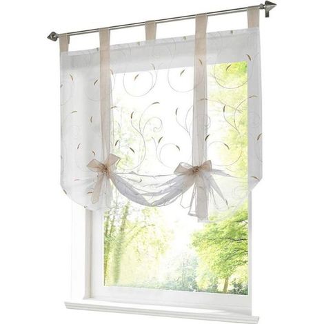 Store romain avec ruban brodé, rideaux romains, rideaux à passants transparents (l x H 80 x 140 cm, sable) (1/5)